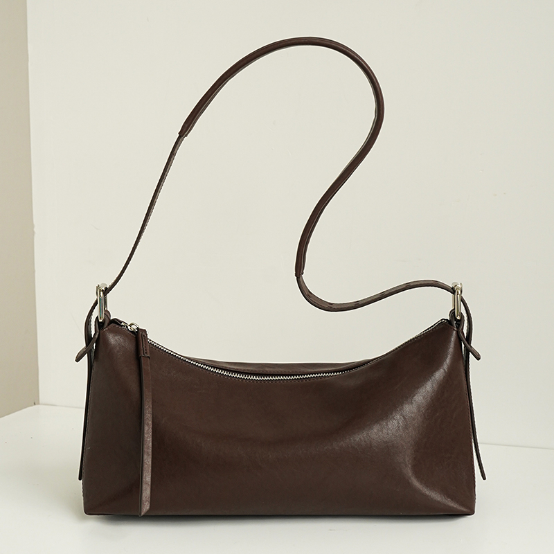 High Quality Women's Genuine Leather Shoulder Bag Leisure Retro Style Large Capacity Versatile Zipper Fashion Tote Underarm