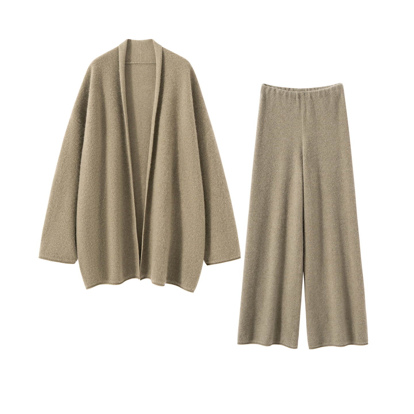 WS13 Women's Solid Cashmere Suit Set Slimming Knit Sweater Cardigan Casual Pants Wide-leg Loungewear Set Breathable