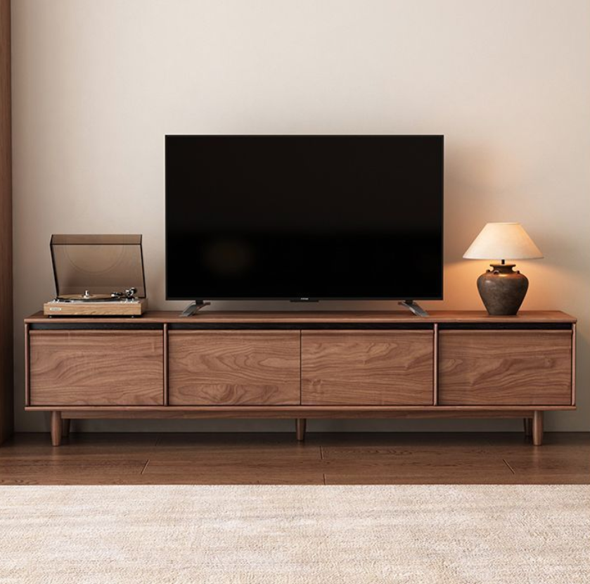Solid Wood Modern TV Cabinet Floor-Standing Living Room Storage Cabinet Integrated Small Apartment 2025 New Side Cabinet
