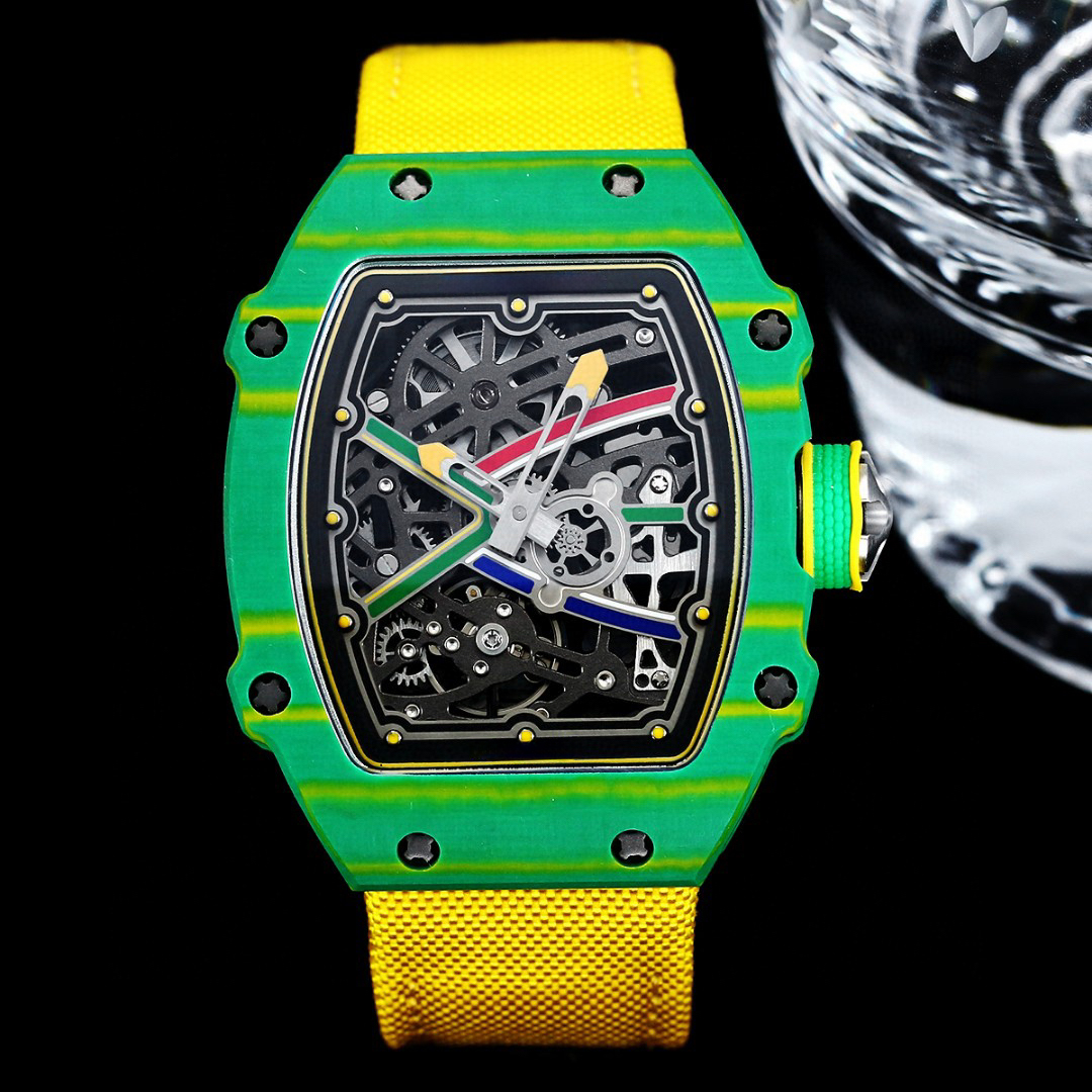 Premium RM Style Skeleton Automatic Watch Lightweight Carbon Fiber Case South Africa Flag Color Design Sport Luxury Wristwatch
