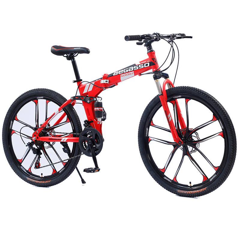 Foldable Mountain Bike Adult Student 26Inch Tire Dual Suspension 30 Speed Dual Disc Brake Lightweight Durable Outdoor Off-Road