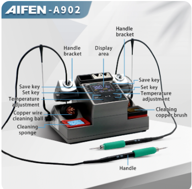 AIFEN A902 Soldering Station C115 C210 C245 Double Station Welding Rework Station for Cell-Phone PCB IC Repair Solder Tools