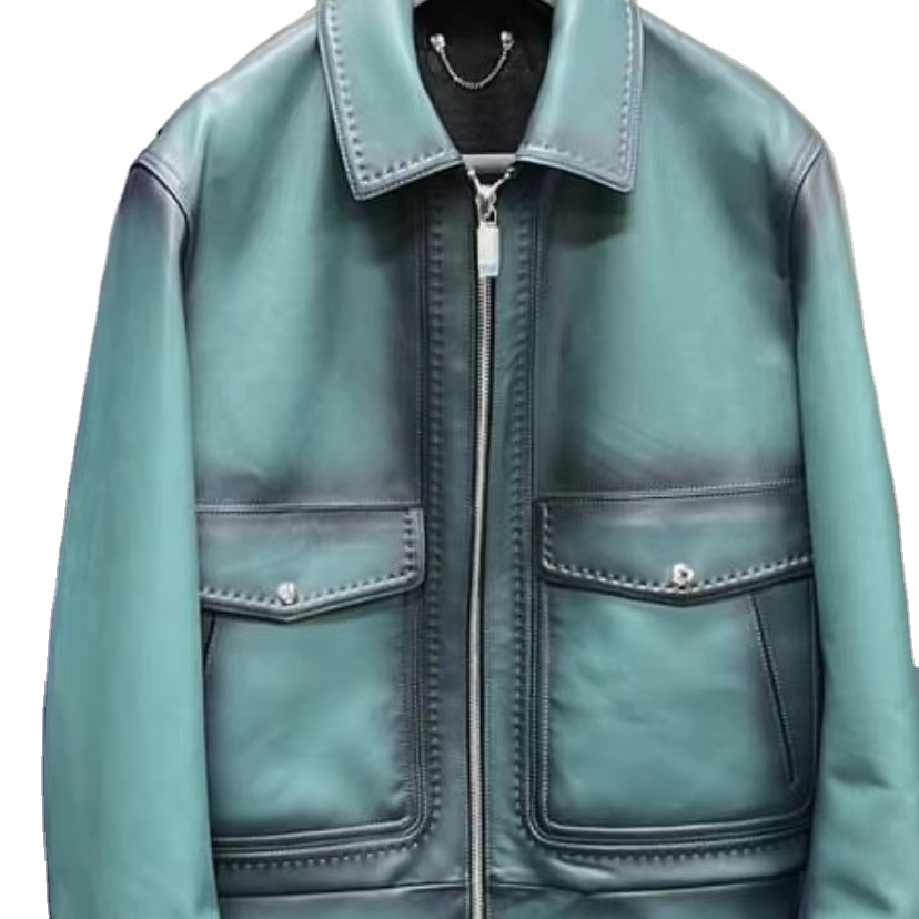 Men' Zipper  Lined Business Faux Leather Jacket Blazer With Pockets Leather Jacket