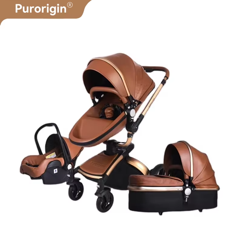 Purorigin Chinese Supplier Directly Sale Luxury Egg Shape Good Price High View 3 in 1 Baby Stroller with Safety Harness