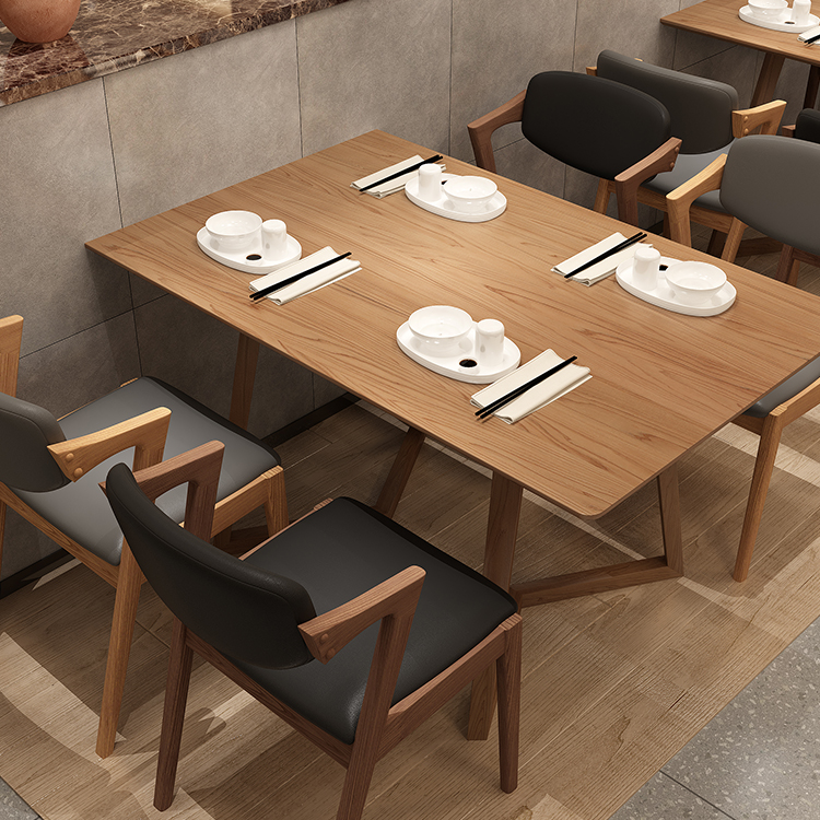 Modern New Design Rectangular Restaurant Dining Table Wooden Chairs With Black Leather Armrest Dinning Table and Chair Set