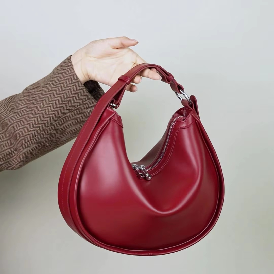 2025 Women's Fashion Simple Elegant Single Shoulder Cross-Body Bag Small-scale Crescent-Shaped Genuine Leather Portable Design