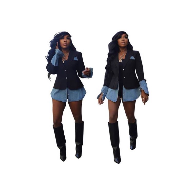 Women's Denim Suit Jacket Two-Piece Denim Shorts Autumn Clothes