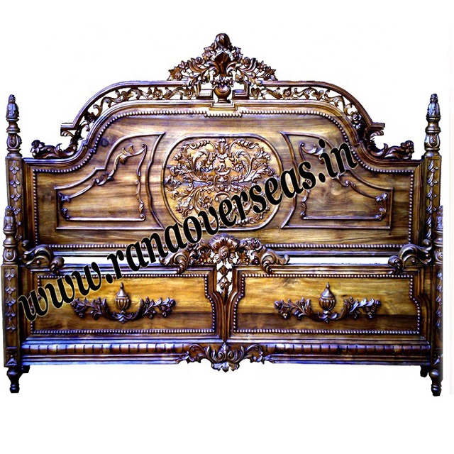 Two Tone Hand Crafted Wooden Modern and Classic Double Bed for Living Room Hotel Hall and Entryway