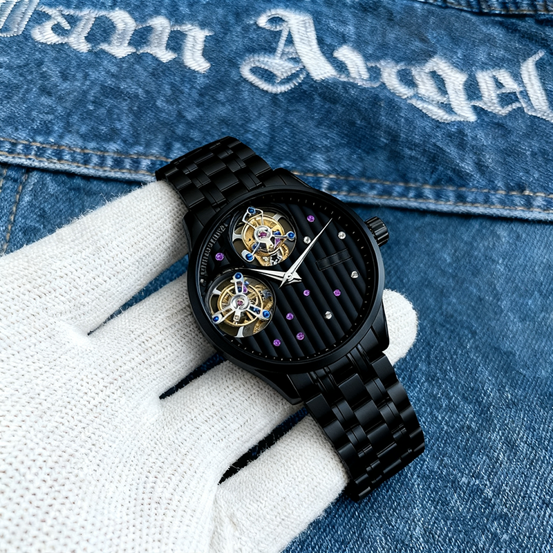 Luxury Automatic Diver Watch for Men Exquisite Bugatti Level Tourbillon Precision Elegant Roulette Style Design Leather Band