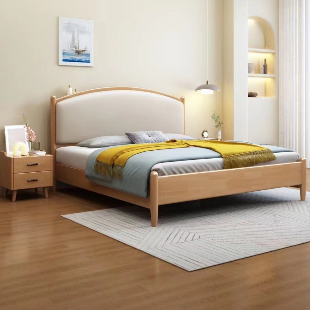 Nordic Style Furniture Modern 1.8/1.5 m Soft Back king Size Simple Apartment Homestay Modern Hotel  Solid Wood Bed