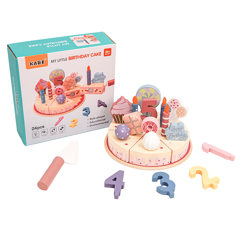 Children's Cute Wooden Simulation Play House Birthday Cake Blocks Cut 3-6 Years Old Girl's Pretend Kitchen Toys Ornaments