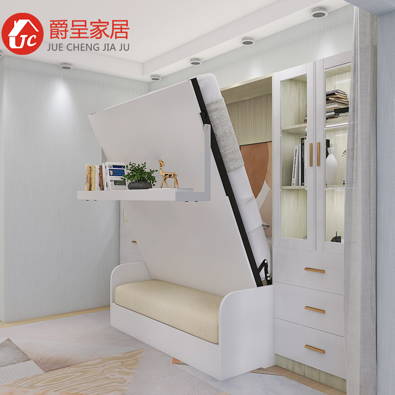 Nordic Minimalism Custom Storage Modern Panel Living Room Folding Hidden Wall Bed Custom Storage Wood Murphy Wall Bed with Sofa