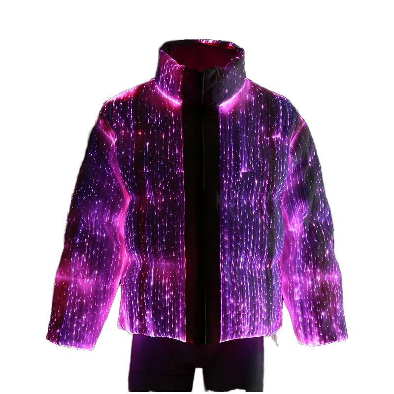 2026 NEW KJ Custom Logo LED Light-Up Puffer Coat Warm Winter Zipper Front Stand Collar Windproof Unisex Men's Jacket