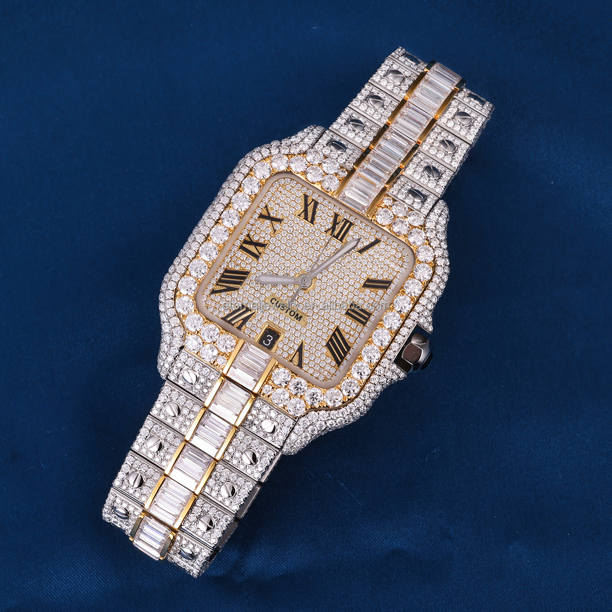 100% Pass Diamond Tester Custom Luxury Bling VVS Baguette Moissanite Watch Hip Hop Iced Out Stainless Steel Mechanical Watches