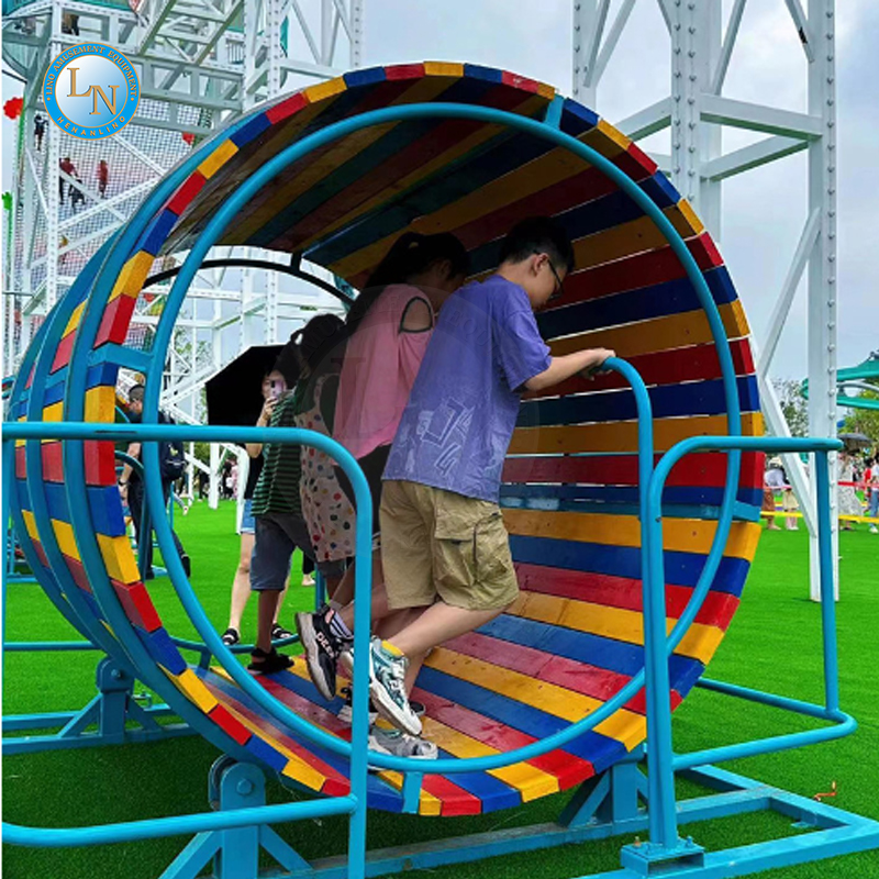 Unpowered Outdoor Sports Games Happy Drum Walking Roller Wheel Spacewalk Games Wooden Amusement Park Ride for Shopping Mall