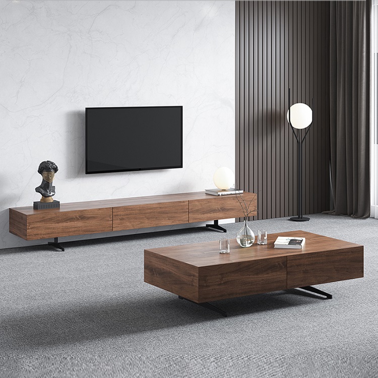 Nordic TV Cabinet Contracted Modern Solid Wood Light Luxury TV Stand Coffee Table Combination Living Room Floor Cabinet