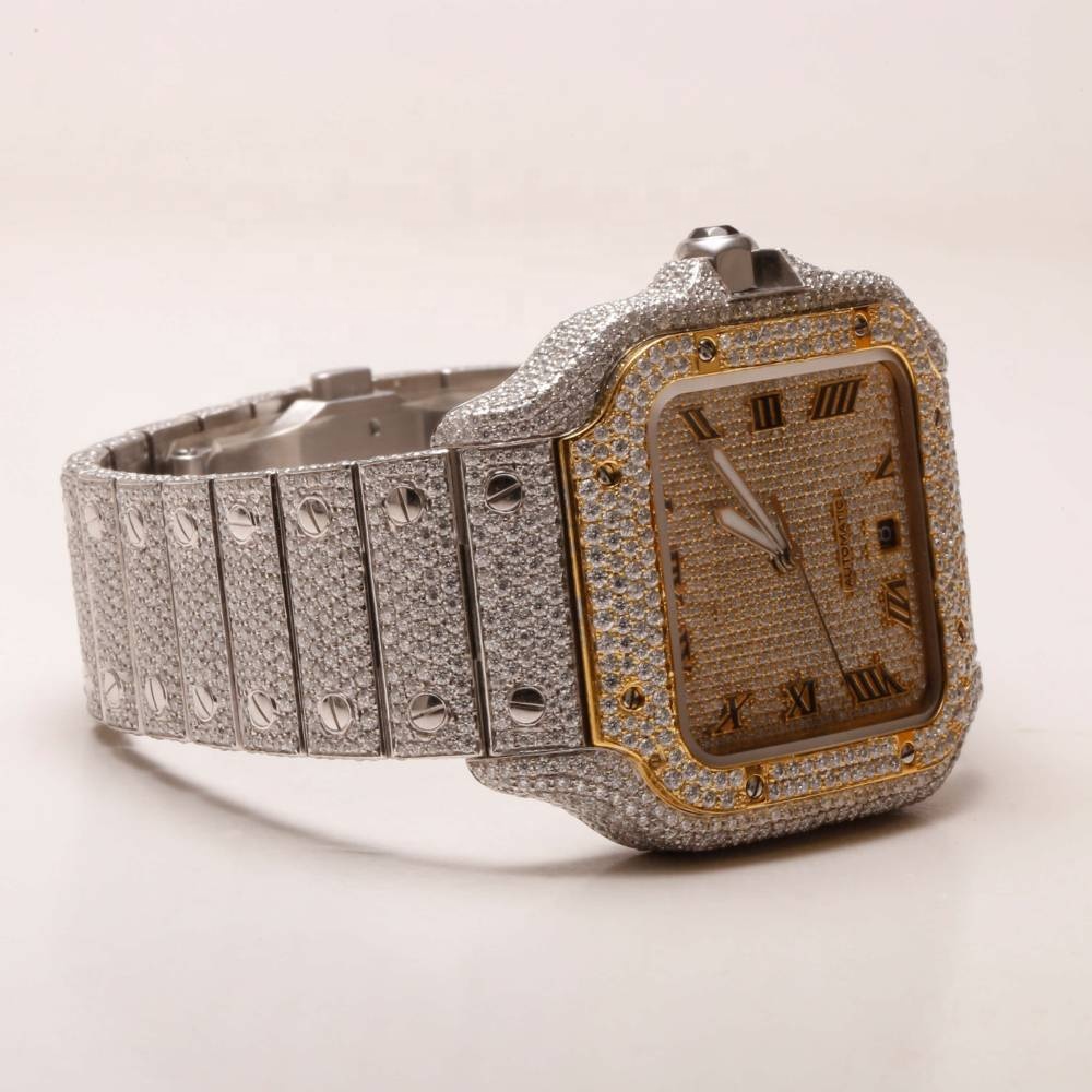 Fully Iced Out Wrist Diamond Watch Brilliant Round VVS Moissanite Diamond Watch Hip Hop Automatic Mechanical Watch for Men