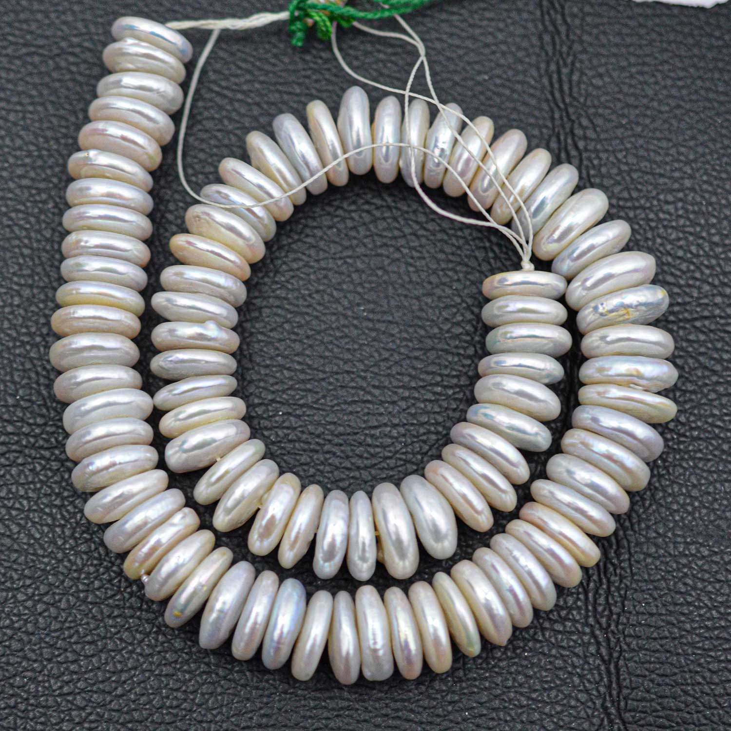 14mm 15mm Natural Freshwater Pearl Disc Shape Beads Center Drilled White Pearl String Necklace Loose Gemstone Jewellery Making