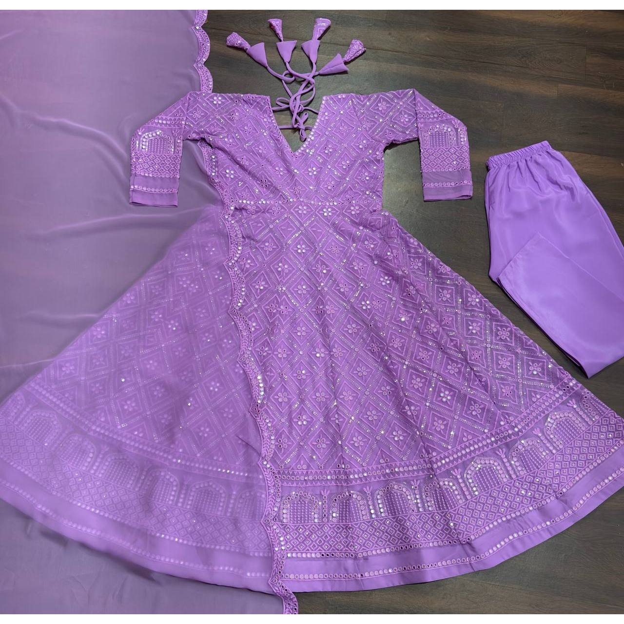 Designer Women's Party Wear Anarkali Suit Set with Thread-Sequence Embroidery Work