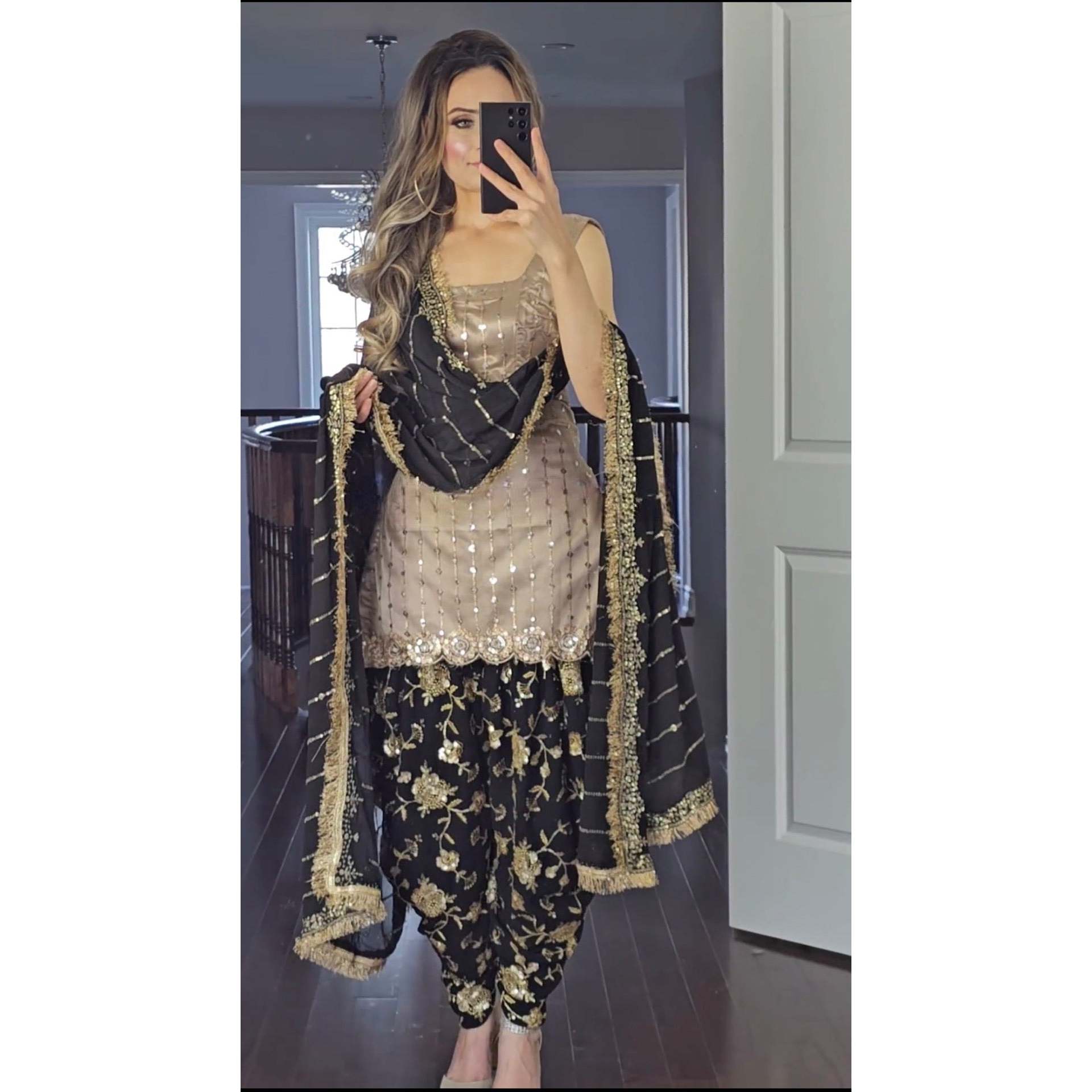 Designer Traditional Muslim Clothing & Accessories Party Wear Top Dhoti Salwar Dupatta Look