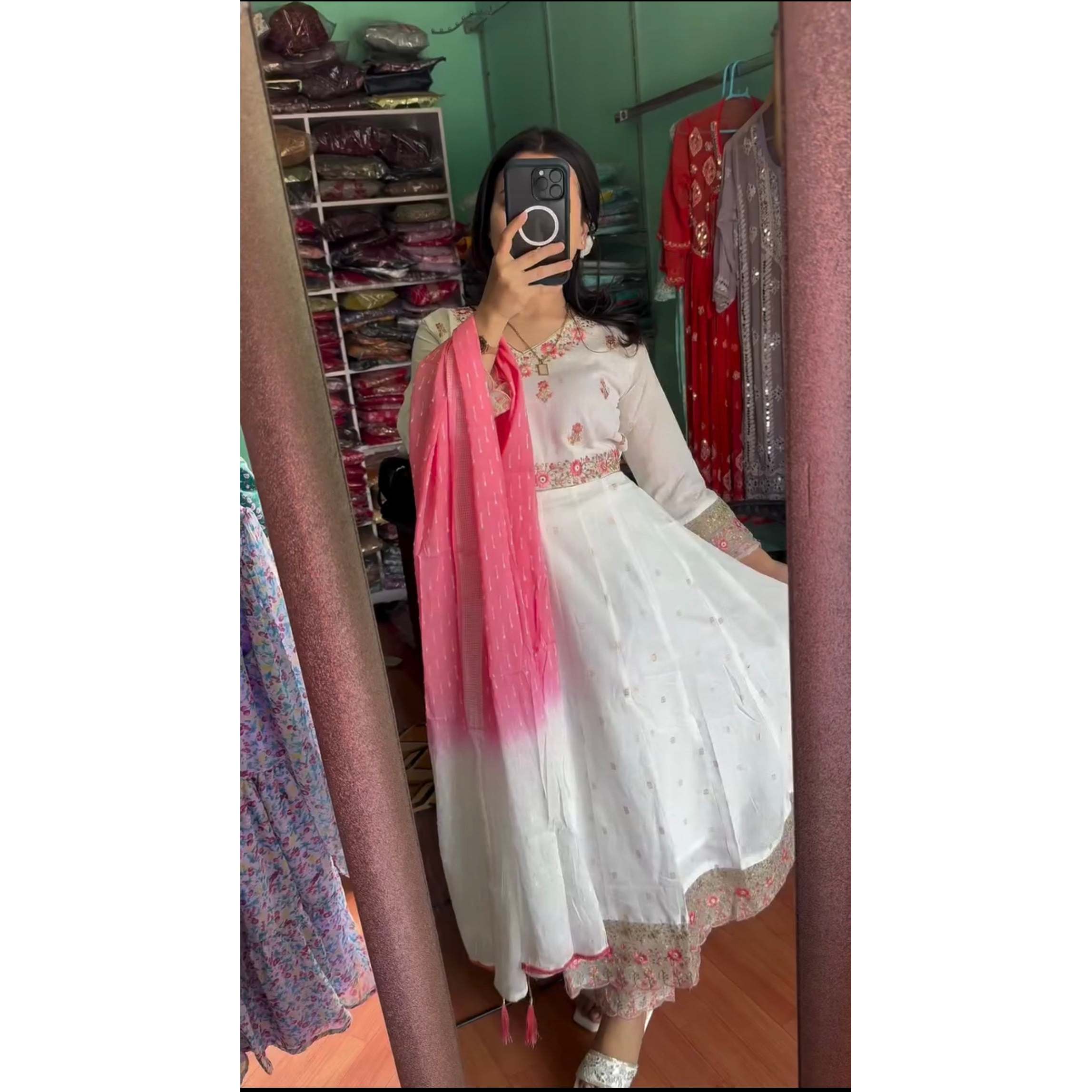 Beautiful Anarkali Gown and Pant with Dupatta for Parties Traditional Muslim Clothing Accessory